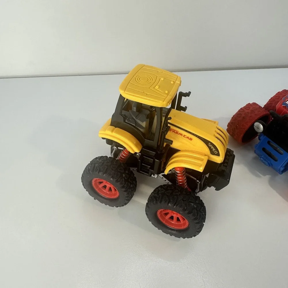 Lot of 4 Friction Propel Cars Push 'n Go Jeep Monster Truck Yellow Tractor Racer